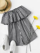 Romwe Layered Checked Strapless Romper