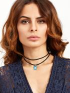 Romwe Black Double Layer Rectangle Pendant Choker Necklace