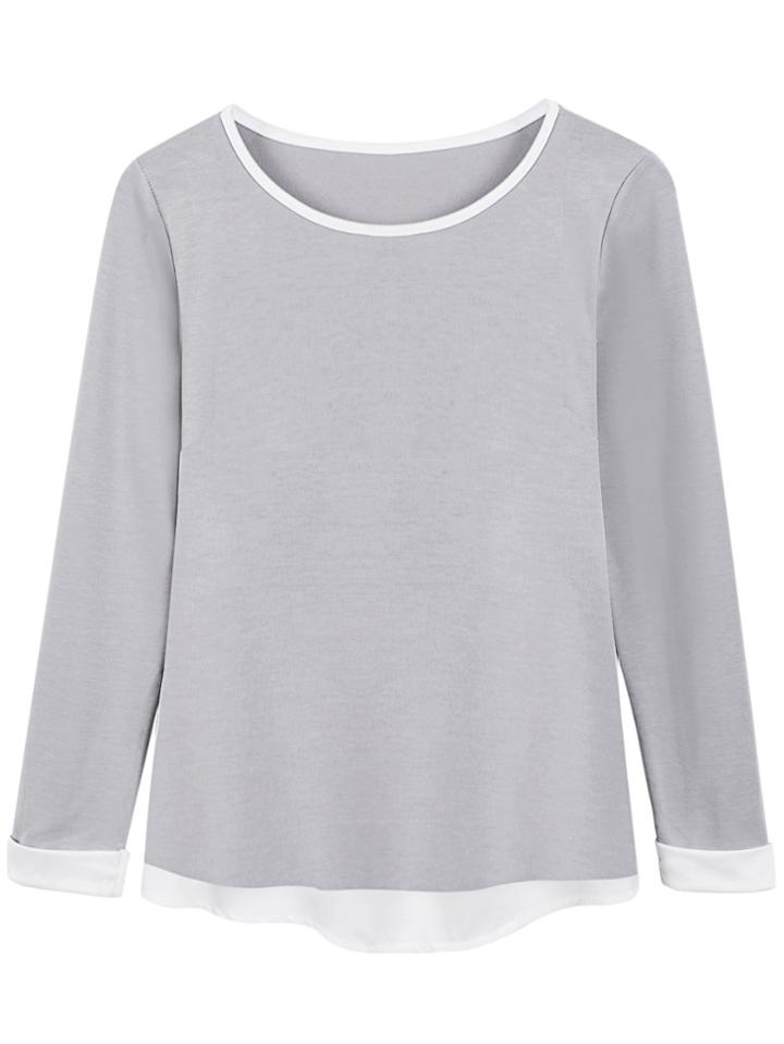 Romwe Color-block Bow Contrast Chiffon Blouse