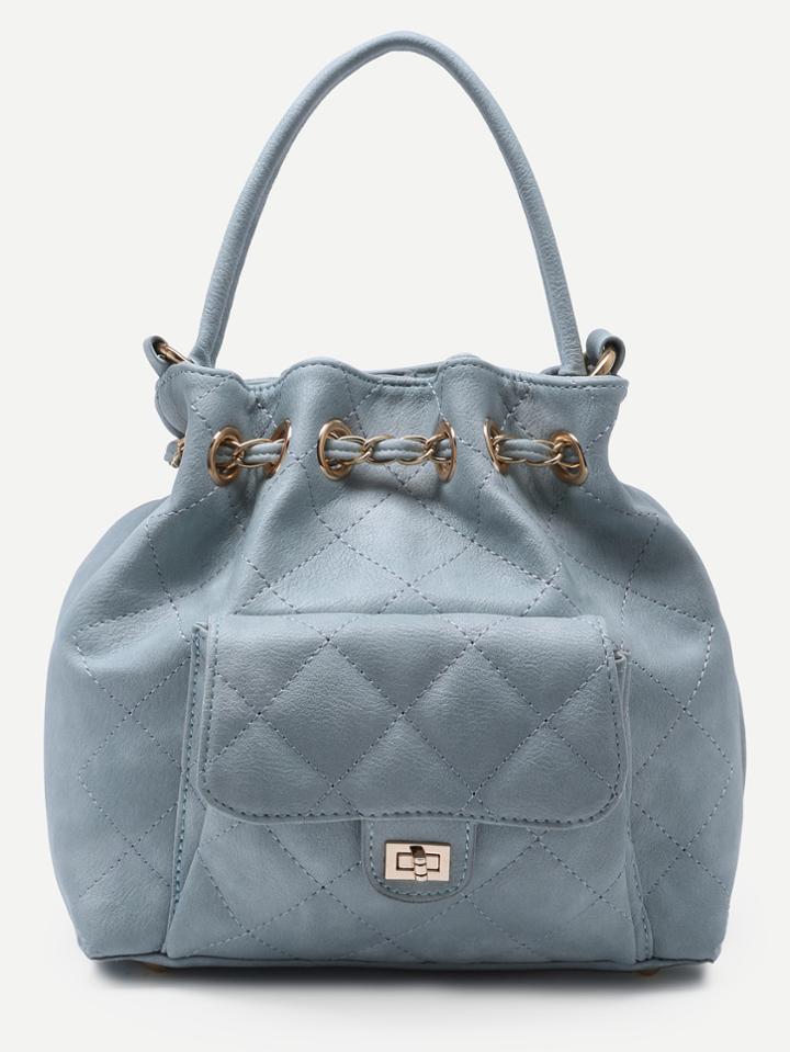 Romwe Light Blue Faux Leather Quilted Bucket Bag