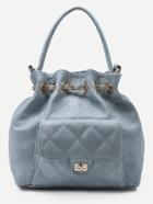 Romwe Light Blue Faux Leather Quilted Bucket Bag