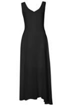 Romwe Deep Plunge Neck With Bow Irregular Black Dress