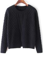 Romwe Plaid Hem Split Navy Knit Sweater