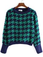 Romwe Color-block Houndstooth Women Sweater