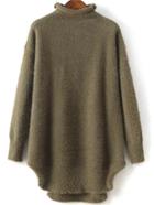 Romwe Turtleneck Loose Army Green Sweater Dress