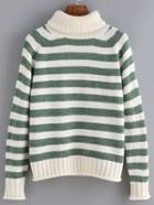 Romwe Turtleneck Striped Green Sweater
