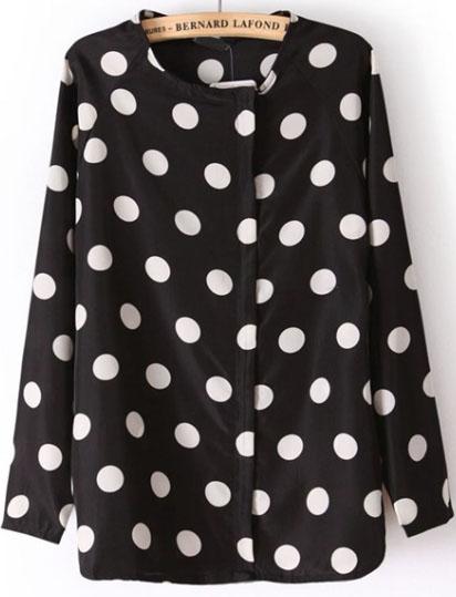 Romwe Polka Dot Loose Black Blouse