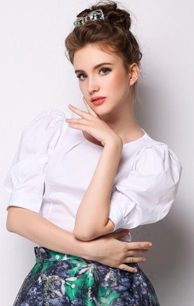 Romwe Round Neck Puff Sleeve White Top