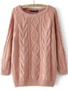 Romwe Cable Knit Loose Pink Sweater