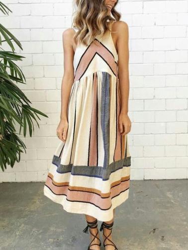 Romwe Wide Striped Sleeveless Shift Dress