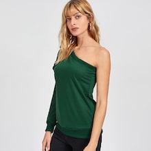 Romwe Knot One Shoulder Plain Sweatshirt