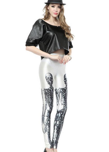 Romwe White Slim Skeleton Print Legging
