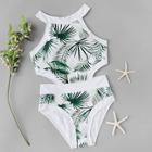 Romwe Random Leaf Print Cut-out Swimsuit