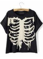 Romwe Black Short Sleeve Skeleton Print T-shirt