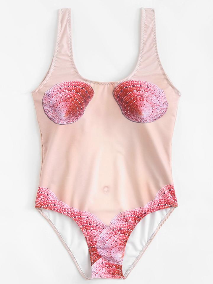 Romwe Conch Print Swimsuit
