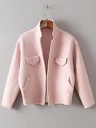 Romwe Pink Long Sleeve Jacket Sweater With Pockets