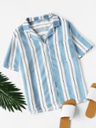 Romwe Revere Collar Vertical Stripe Shirt With Chest Pocket