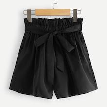 Romwe Self Tie Frill Trim Shorts