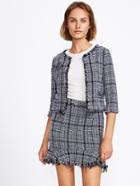 Romwe Frayed Tweed Blazer & Skirt Set