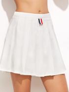 Romwe White Zip Pleated A-line Skirt With Button Detail