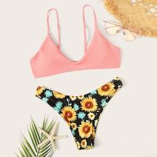 Romwe Random Sunflower Print Mix & Match Bikini Set