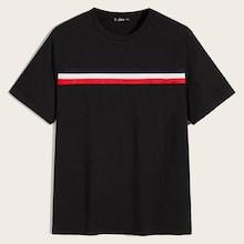 Romwe Guys Short Sleeve Striped Tape Tee
