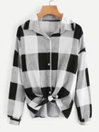 Romwe Checked Knot Front Shirt