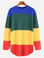 Romwe Color Block Curved Hem Sweater