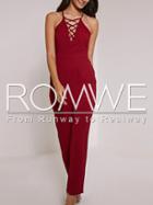 Romwe Red Spaghetti Strap Back Lace Up Front Jumpsuit