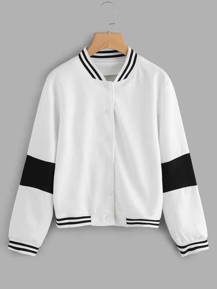 Romwe Color Block Sleeve Baseball Jacket