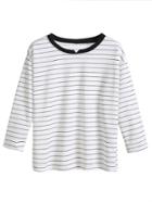 Romwe White Striped Contrast Collar Dropped Shoulder Seam T-shirt