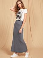 Romwe Heather Knit Slim Fit Jersey Skirt