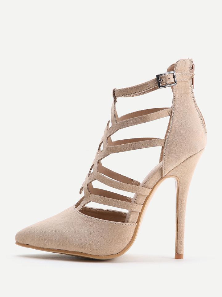 Romwe Apricot Cutout Zipper Back Stiletto Heels