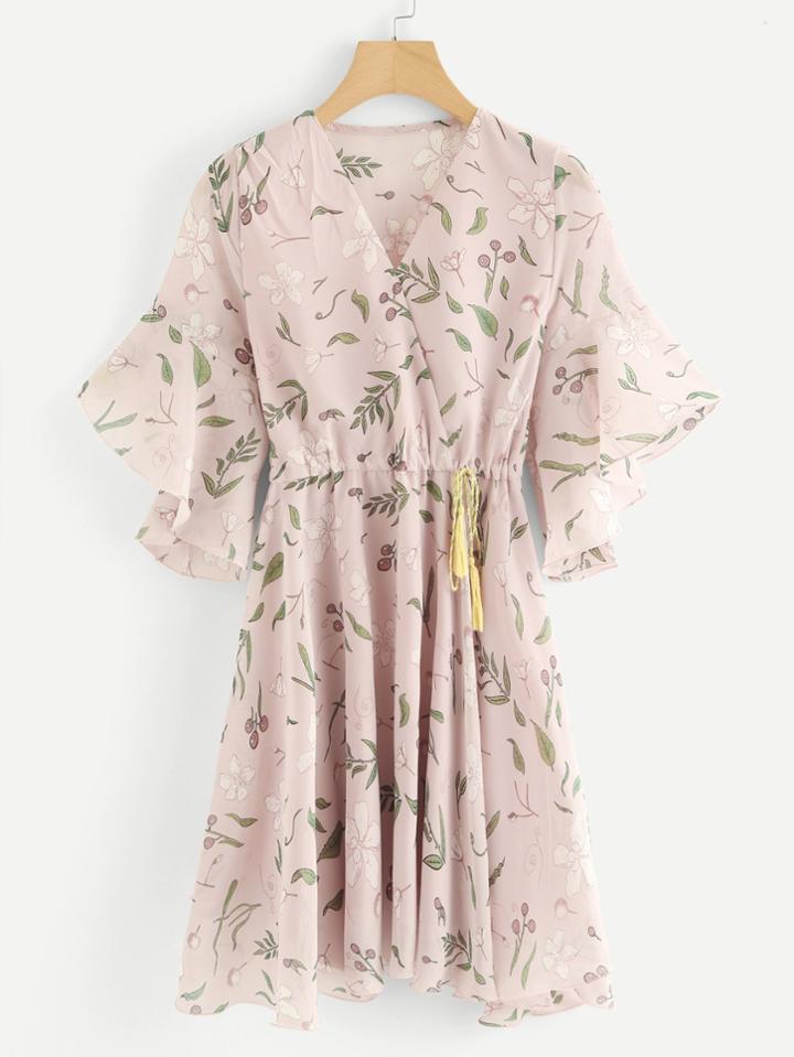 Romwe Flounce Floral Print Dress