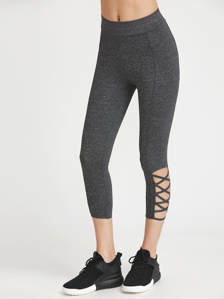 Romwe Marled Knit Cutout Crisscross Hem Leggings
