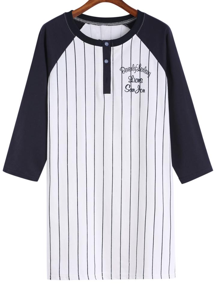 Romwe Contrast Sleeve Vertical Striped T-shirt