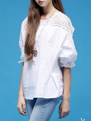 Romwe Bat Sleeve Hollow White Top