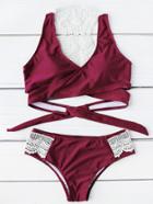 Romwe Lace Crochet Design Wrap Bikini Set