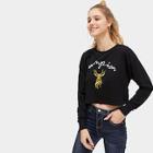 Romwe Fawn And Letter Embroidered Sweatshirt
