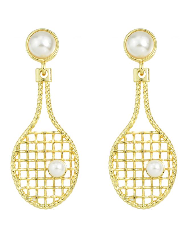 Romwe Gold Plated Fancy Bat Shape Hanging Fake Pearl Stud Earrings