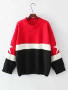 Romwe Star Pattern Color Block Jumper Sweater