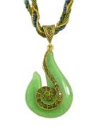 Romwe Green Beads Chain Pendant Necklace
