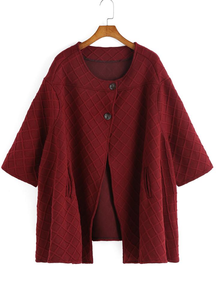 Romwe Round Neck Diamond Pattern Cape Coat