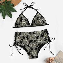 Romwe Tribal Print Halter Top With Tie Side Bikini