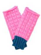 Romwe Pink And Blue Knit Thermal Long Fingerless Gloves