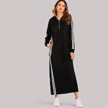 Romwe Quarter Zip Contrast Striped Side Hoodie Dress