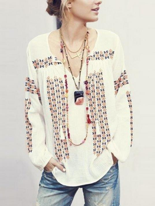 Romwe V Neck Aztec Print Blouse