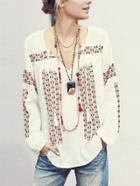 Romwe V Neck Aztec Print Blouse