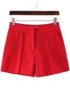 Romwe Red High Waist Straight Shorts
