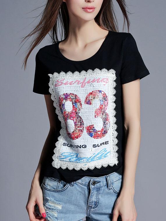 Romwe Black Letter Print Short Sleeve T-shirt